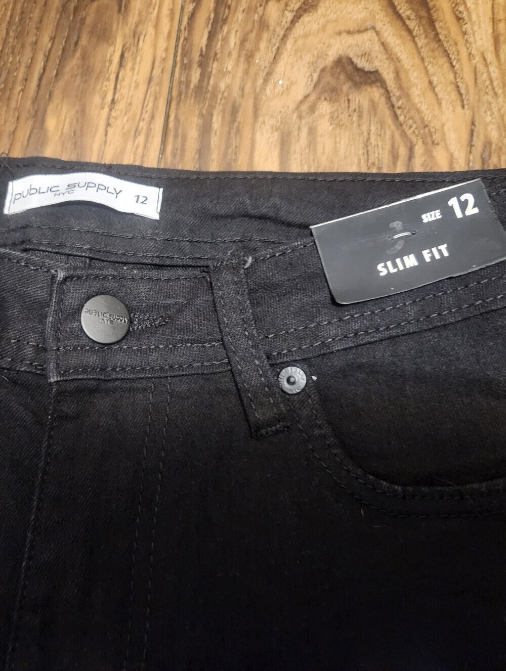 Public Supply NYC Black Straight-Leg Cargo Slim Fit Jeans Sz 12 - Picture 8 of 8
